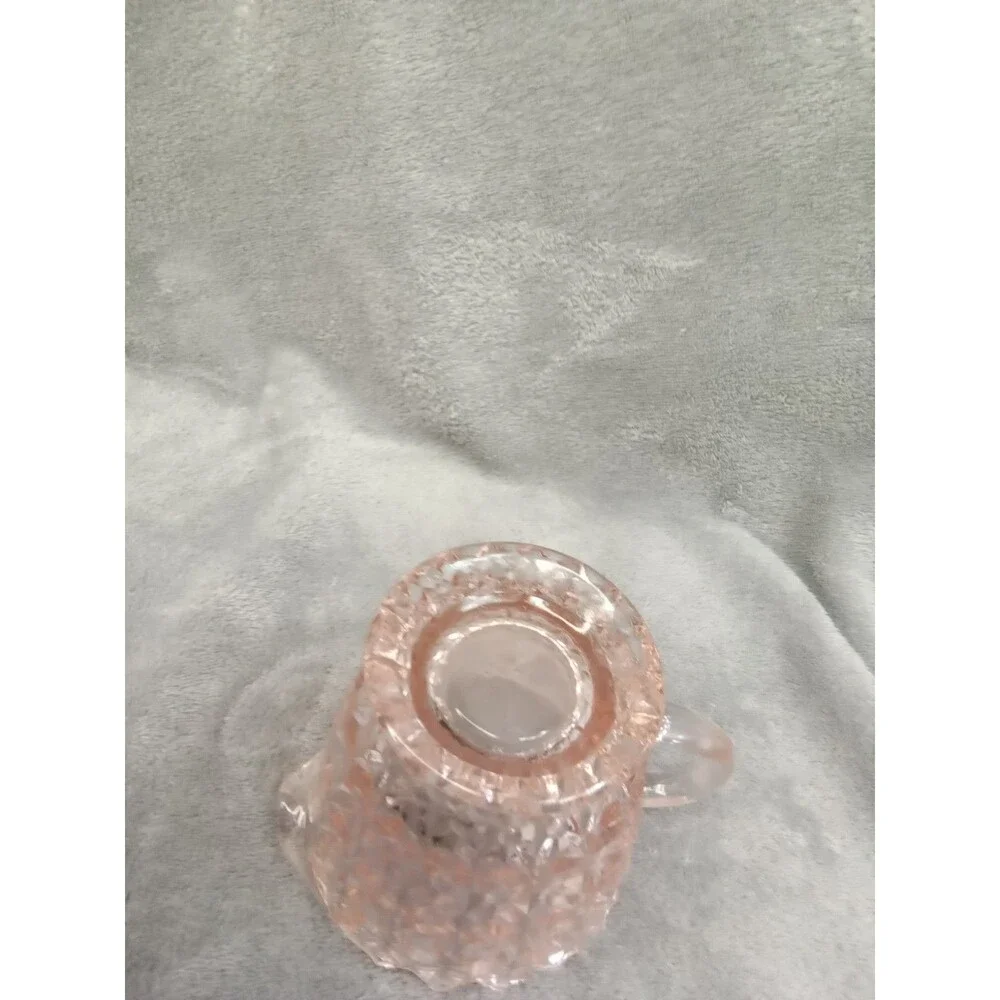 Vintage Pink Glass Creamer, Jeanette, Holiday Pink/Buttons and Bows,‎ 3.5” tall